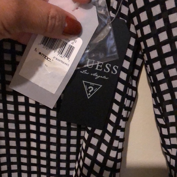 Guess black  Plaid Sheer Chiffon Button Down Top Shirt Blouse M - Picture 3 of 4